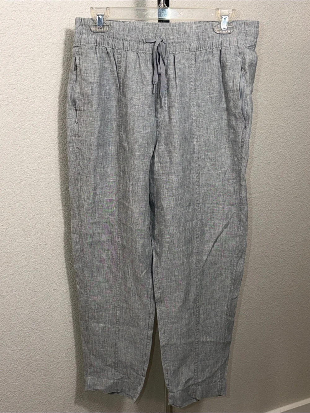Athleta Light Gray Drawstring Linen-Blend Chinos 100%linen SP